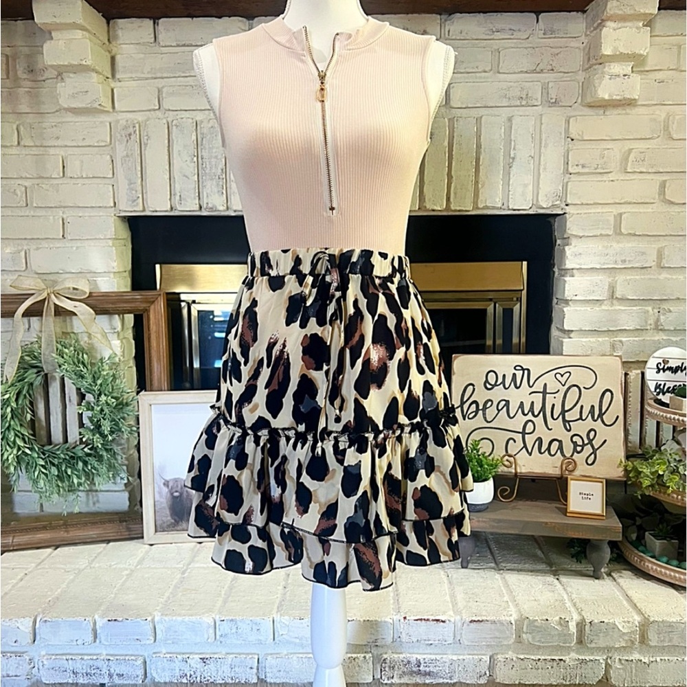 Leopard Print Ruffle Skirt
